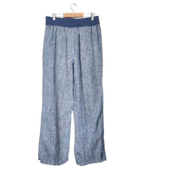 Lands End Womens 10 Linen Pants Pull on Wide Leg Pockets Coastal Resort Beach - Picture 3 of 14